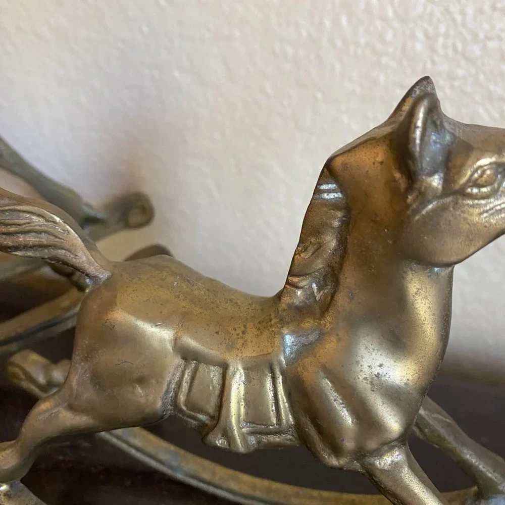 Trio Of Vintage Mid Century Solid Brass Rocking Horses Holiday Decor - Picture 12 of 15